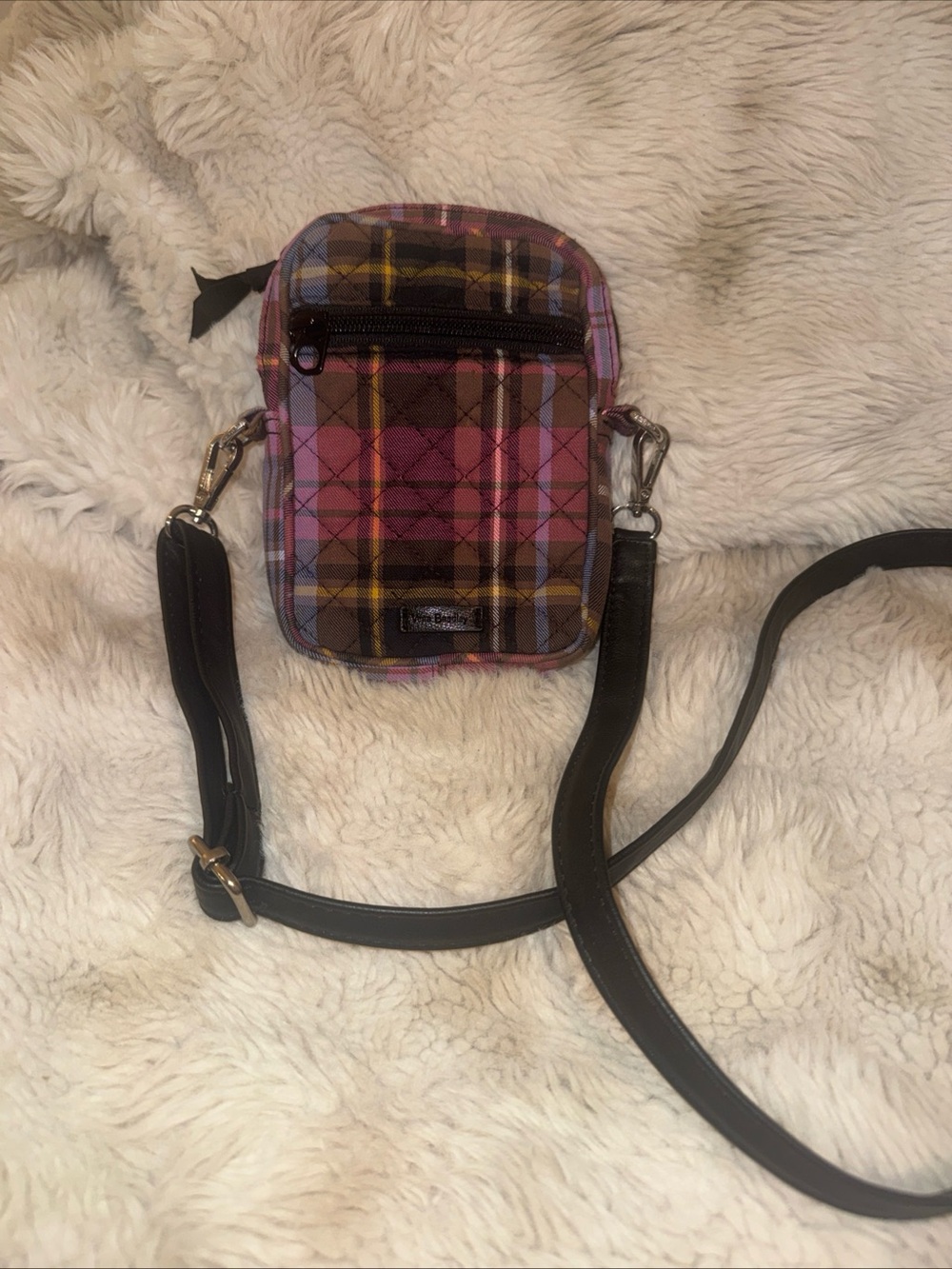 Vera Bradley Plaid Quilted Belt Bag Crossbody Phone Bag Brown Pink Adjustable